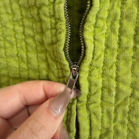 RUSS BERENS | Pea Green Quilted Linen Blend Zip Up Vest Boho Kantha Extra Small - Picture 5 of 6
